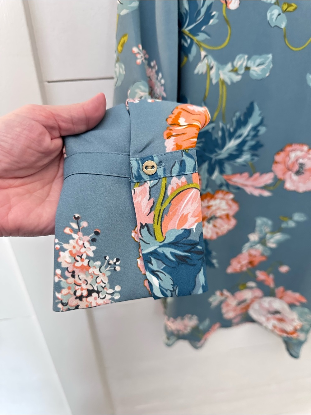Loft L Blue floral polyester feminine workwear boho chic cottagecore blouse - Picture 6 of 13